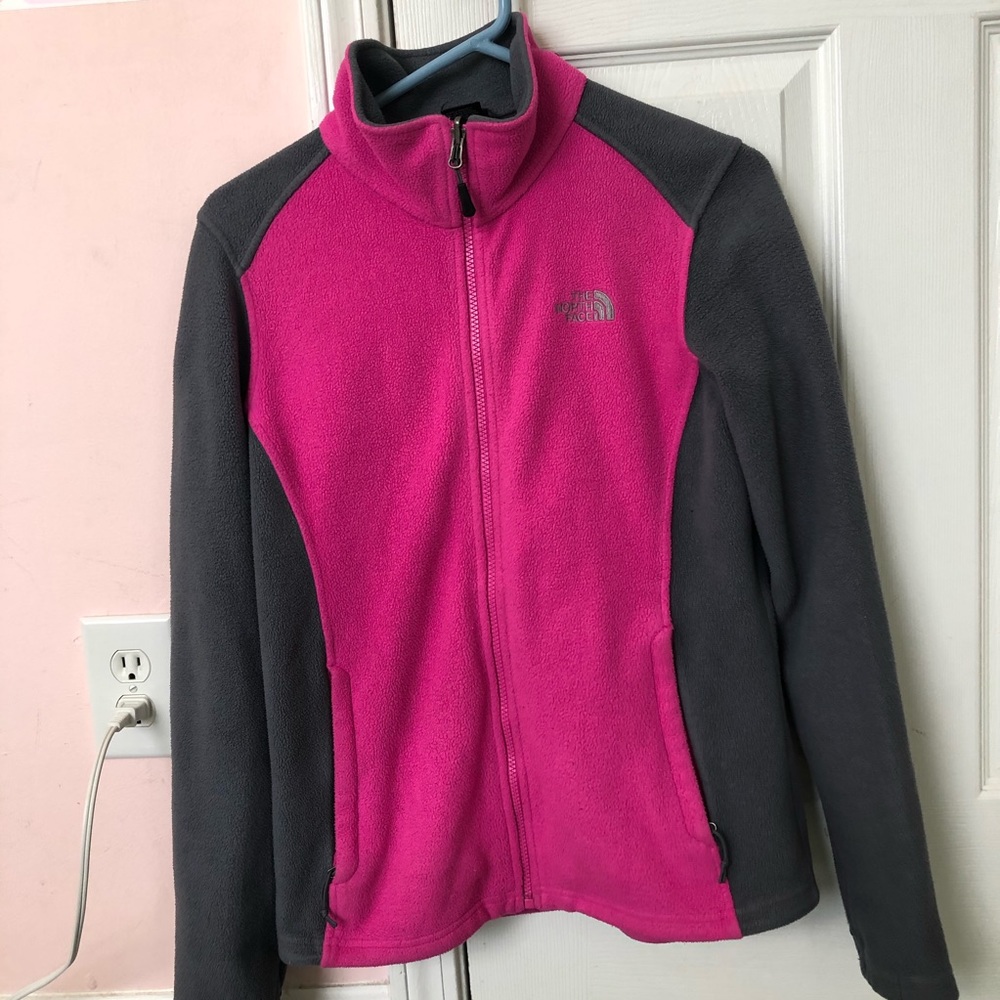 pink fleece north face jacket